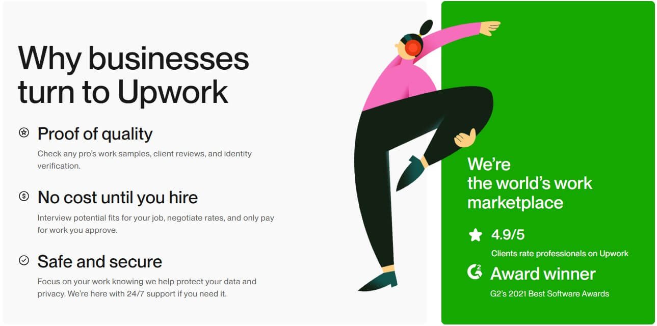Upwork frontpage details